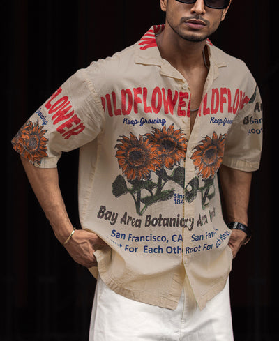 Off-White Printed Cuban Collar Oversized Half-Sleeve Shirt