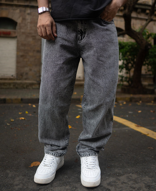 Dark Grey Baggy Fit Denim Jeans Casual 90s Street Style – Powerlook