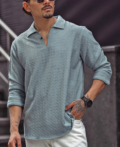 Sky Grey Structured regular fit full sleeves shirt