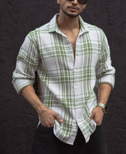 Light Green Waffle Checks Regular Fit Full Sleeves Shirt