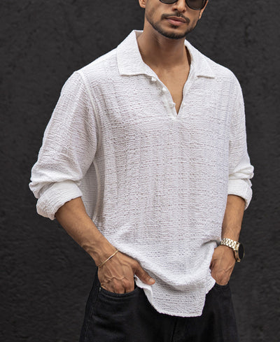 White Regular Fit Full Sleeves Kurt Style Shirt