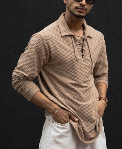 Coffee Regular Fit Full Sleeves Shirt