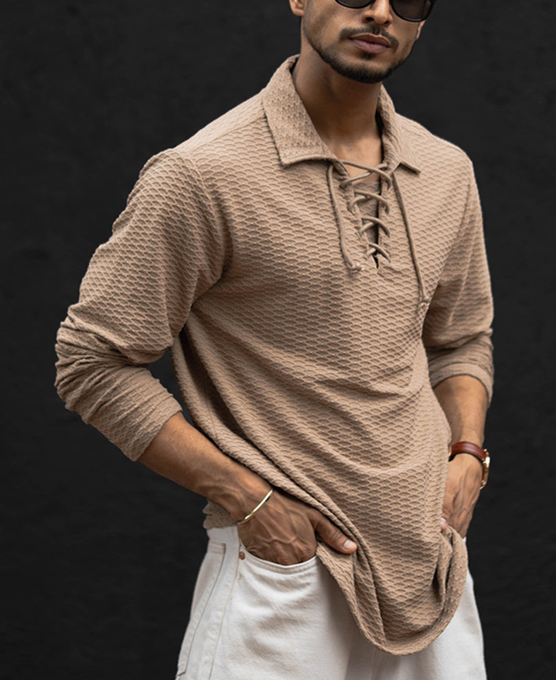 Coffee Regular Fit Full Sleeves Shirt