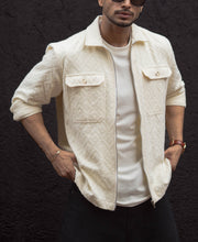 Cream Zip Style Full Sleeves Regular Fit Shirt