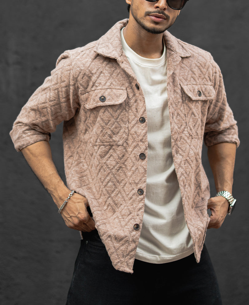 Dark Beige Structured Regular Fit Shirt.