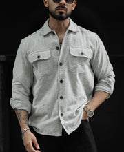 Plain Grey Structured Regular Fit Full Sleeves Shirt