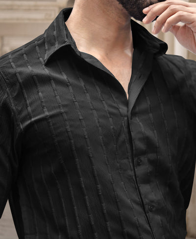 Black Stripe Structured Regular Fit Full Sleeves Shirt