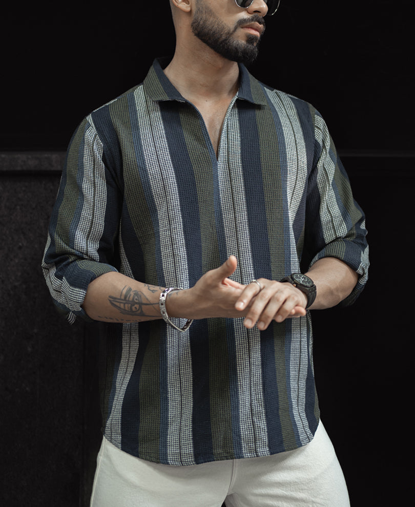 Multi Colour Regular Fit Striped Full Sleeves Shirt