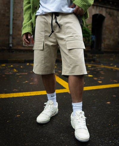 Cream Baggy Cotton Shorts