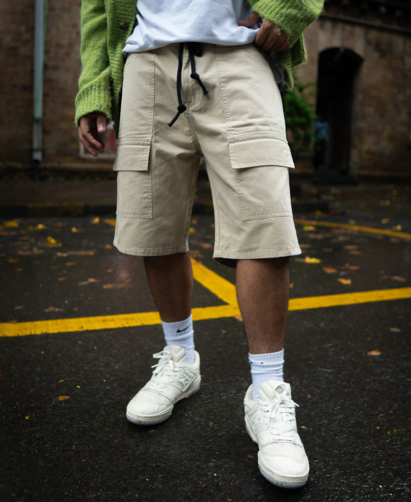Cream Baggy Cotton Shorts