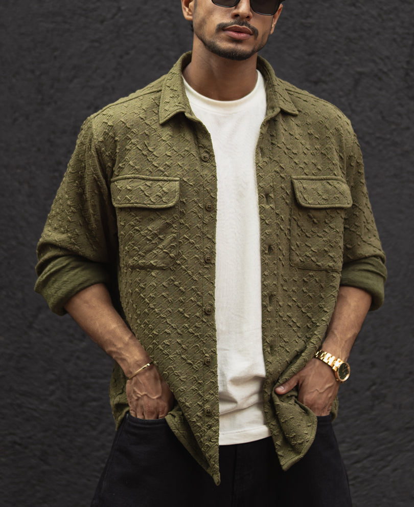 Olive Green Structured Regular Fit Full Sleeves Shirt