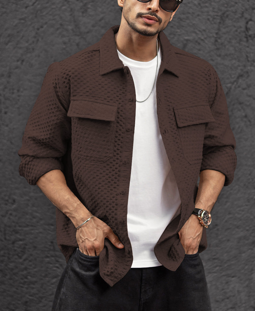 Brown Double Pocket Regular Fit Full Sleeves Shirt