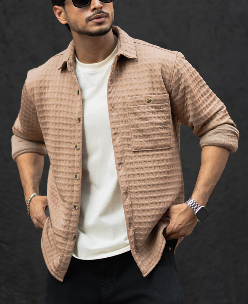Dark Beige Regular Fit Full Sleeves Shirt
