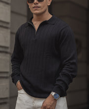 Black Knitted Regular Fit Full Sleeves T Shirt