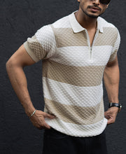 Off White Structured Striped Regular Half Sleeves T Shirt