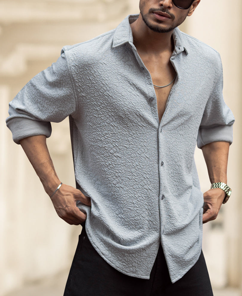 Grey Regular Fit Full Sleeves Shirt