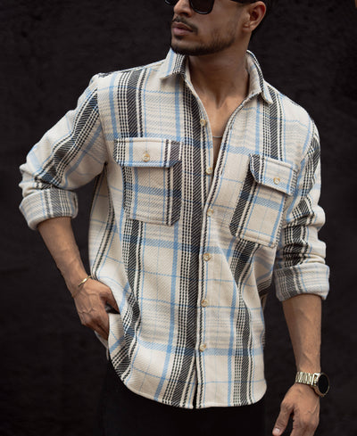 Off-White Checked Regular Fit Full Sleeves Shirt