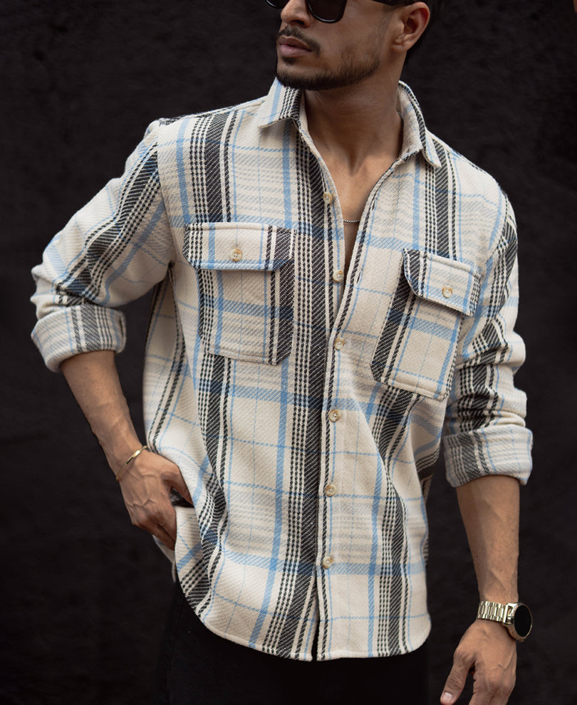 Off-White Checked Regular Fit Full Sleeves Shirt