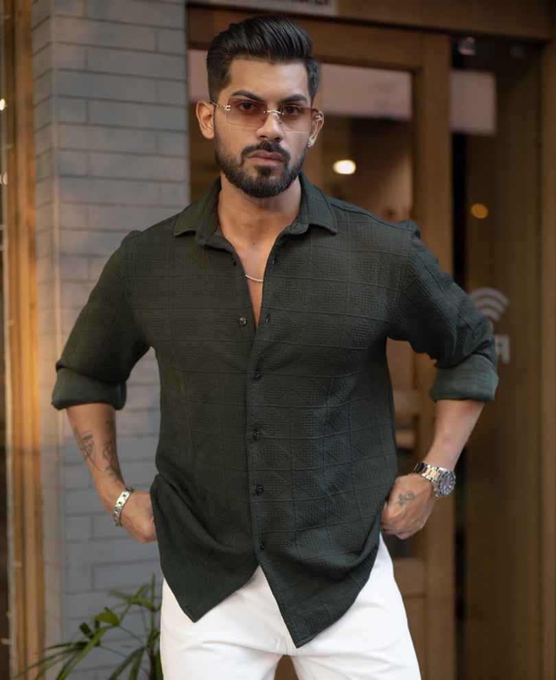 Dark Olive Green Full Sleeves Regular Fit Shirt