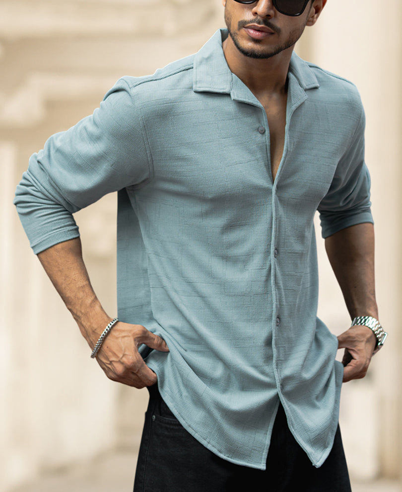 Sky Blue Regular Fit Plain Full Sleeves Shirt