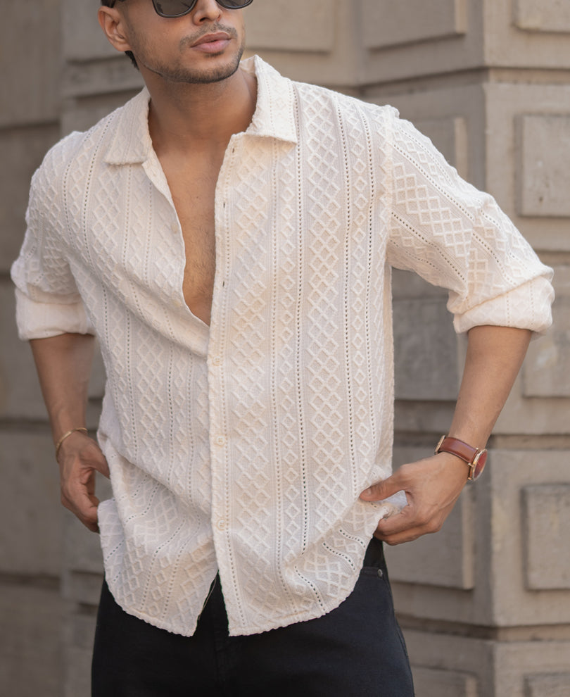 Off-White Structured Regular Fit Full Sleeves Shirt