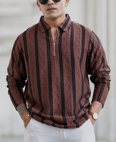 Brown Structured Stripe Shirt