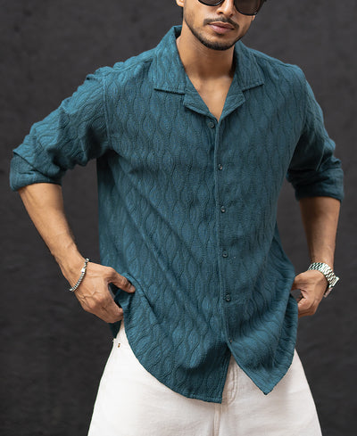 Teal Blue Regular Fit Full Sleeves Shirt