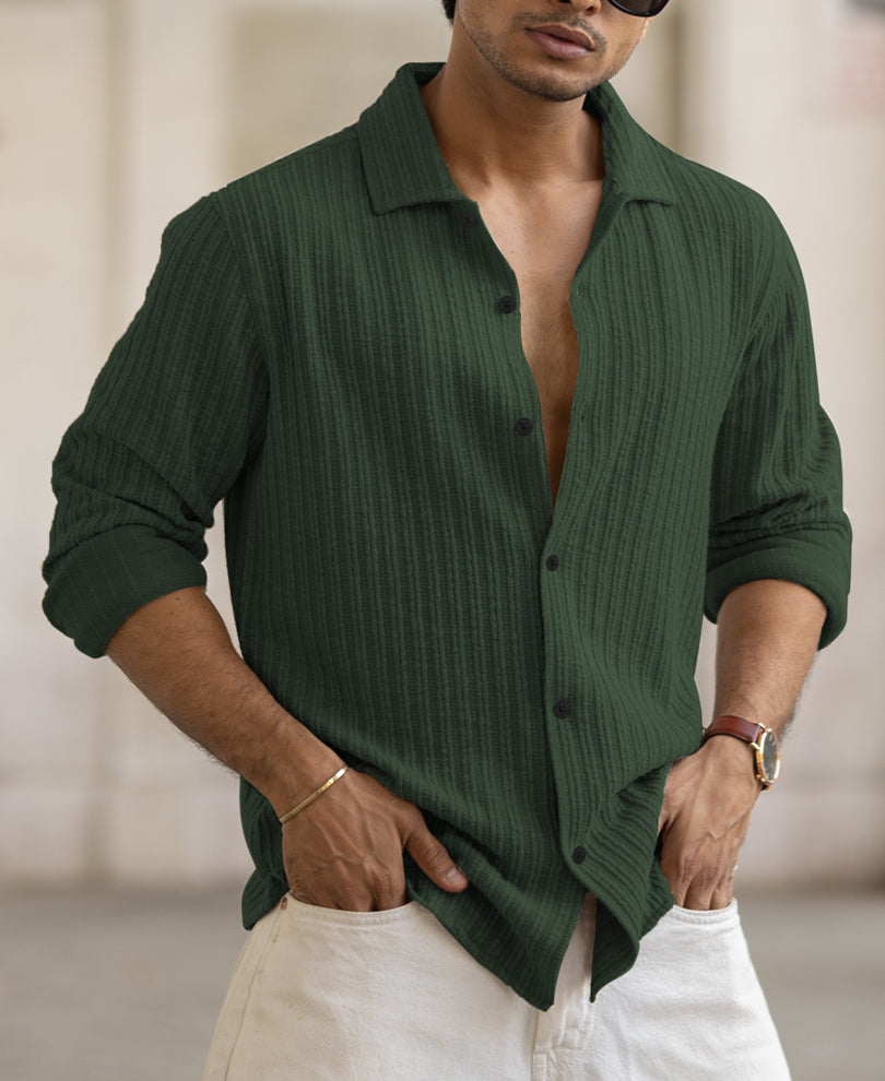 Green Structured Stripe Shirt