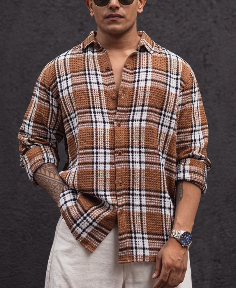 Multi Coloured Checked Regular Fit Full Sleeve Waffle Shirt