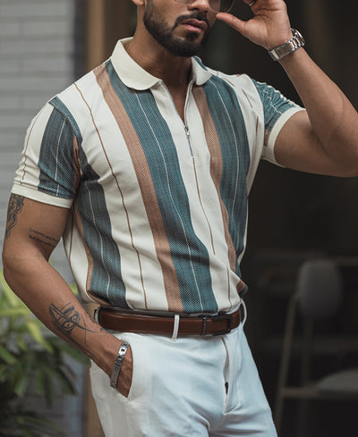 Multicolour Striped Regular Fit Half Sleeves T-Shirt