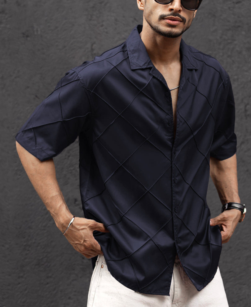 Navy Blue Oversized Half Sleeves Shirt