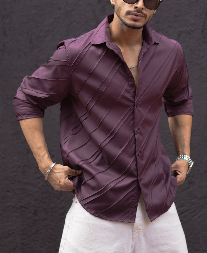 Wine Regular Fit Full Sleeves Shirt