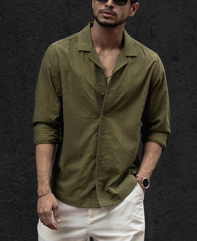 Olive Green Regular Fit Full Sleeves Shirt