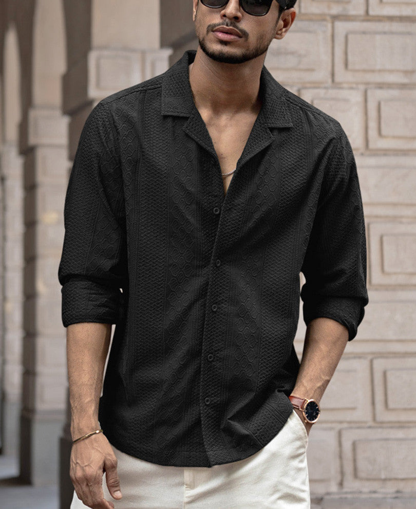 Black Regular Fit Full Sleeves Shirt