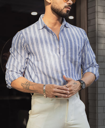 Blue And White Stripes Regular Fit Shirt