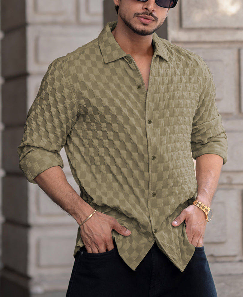 Olive Structured Full Sleeves Regular Fit Shirt