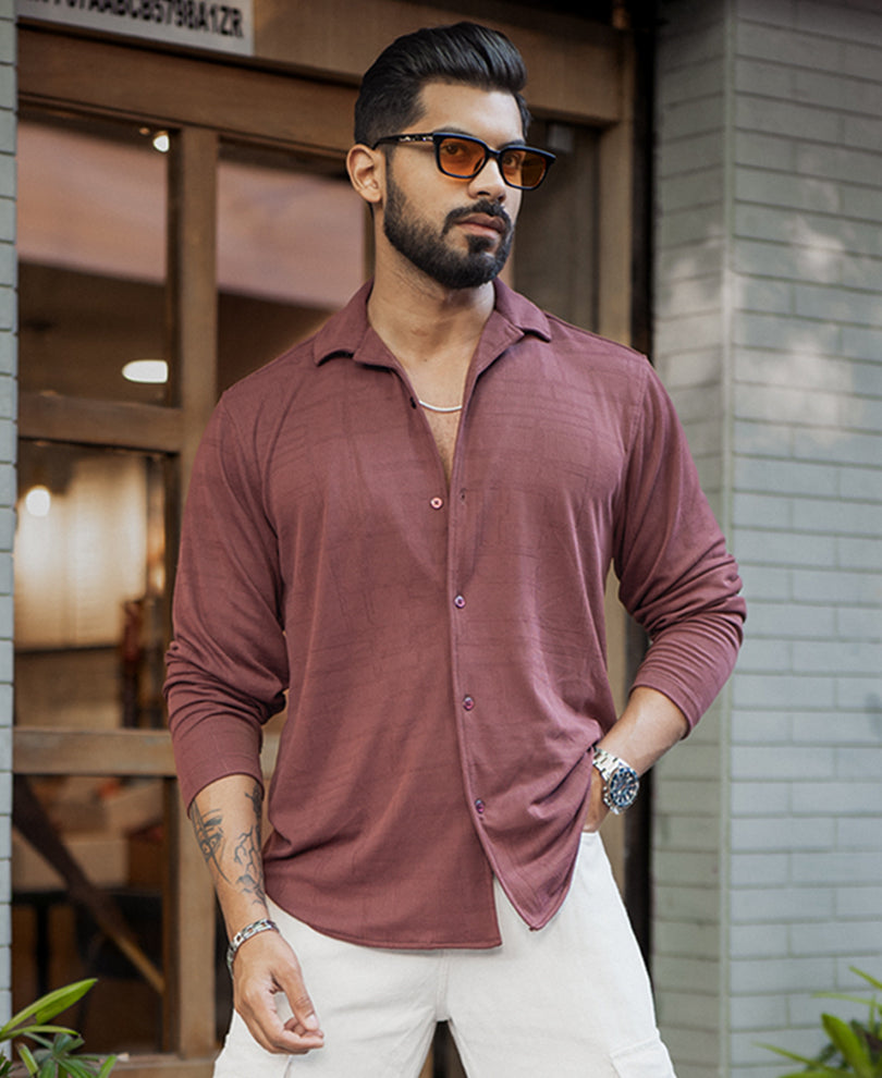 Wine Regular Fit Plain Full Sleeves Shirt