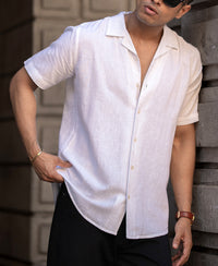 White Linen Regular Fit Half Sleeves Shirt