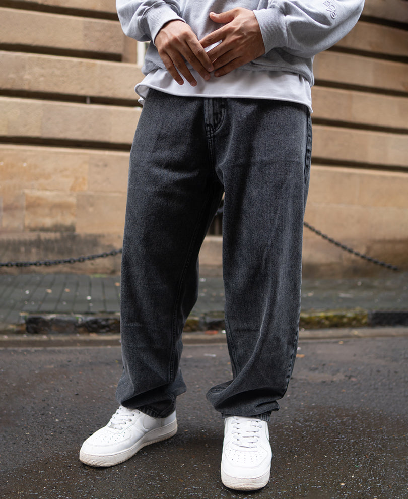 Charcoal Black Basic Baggy Fit Denim Jeans