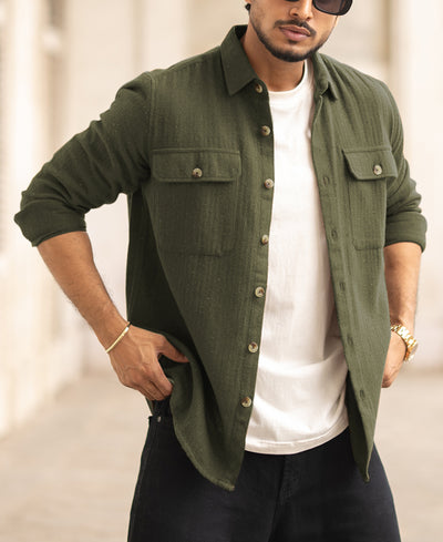 Olive Flannel Overshirt