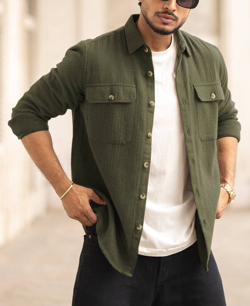 Olive Flannel Overshirt