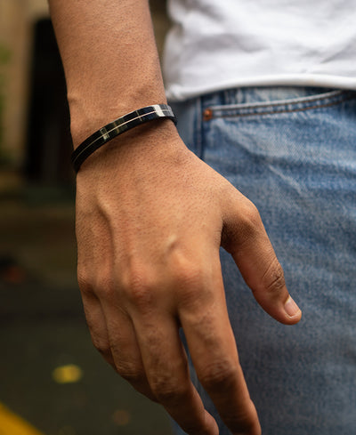 Black Twin Layered Rhodium Bracelet