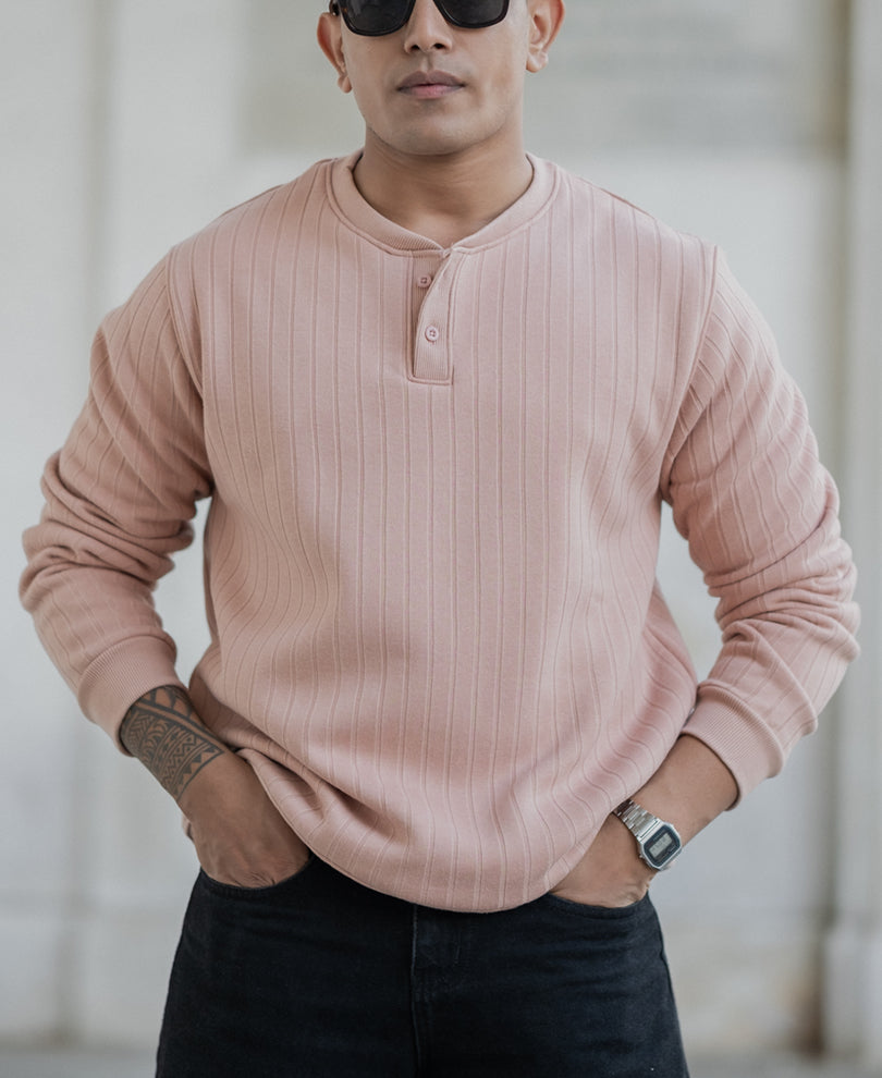 Dusty Peach Regular Fit Full Sleeves T-Shirt