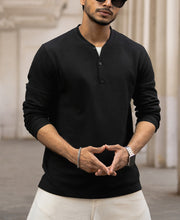Black Structured Regular Fit Full Sleeves T-Shirt