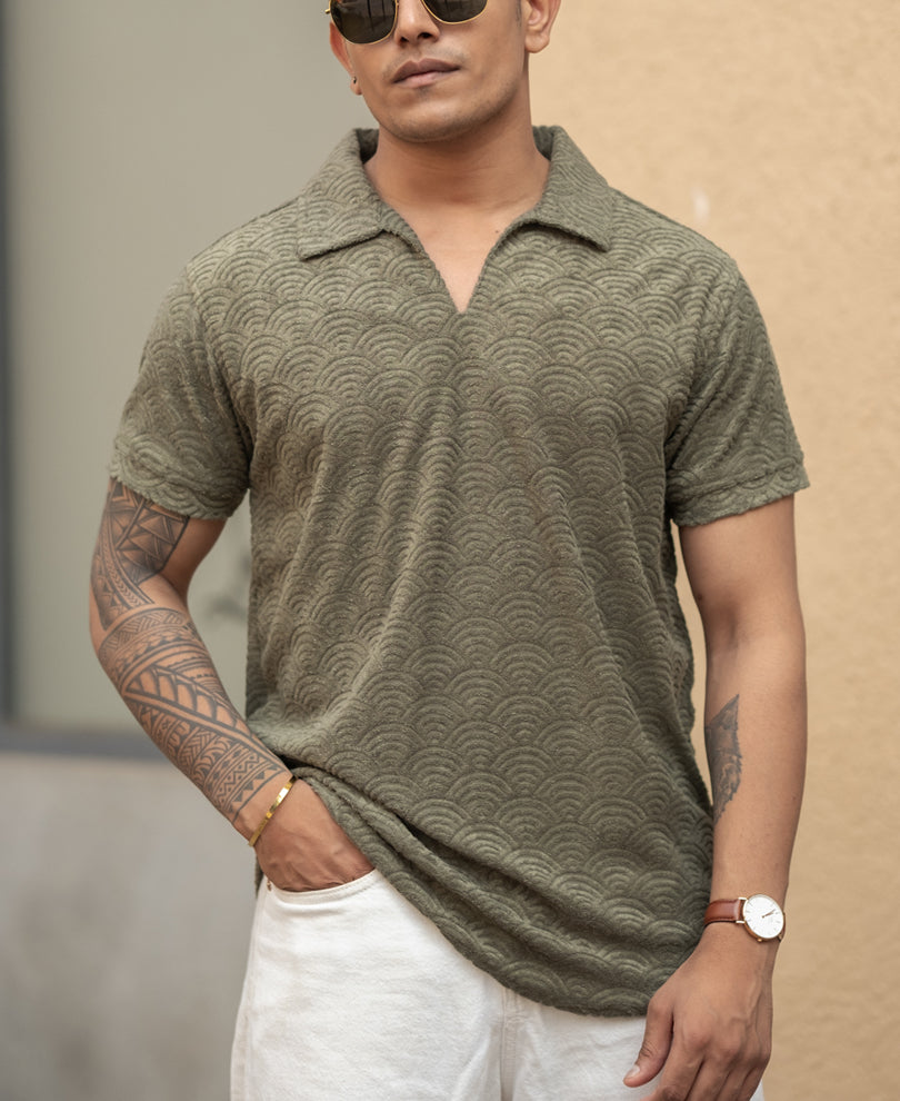 Green Structured Regular fit Polo T-Shirt