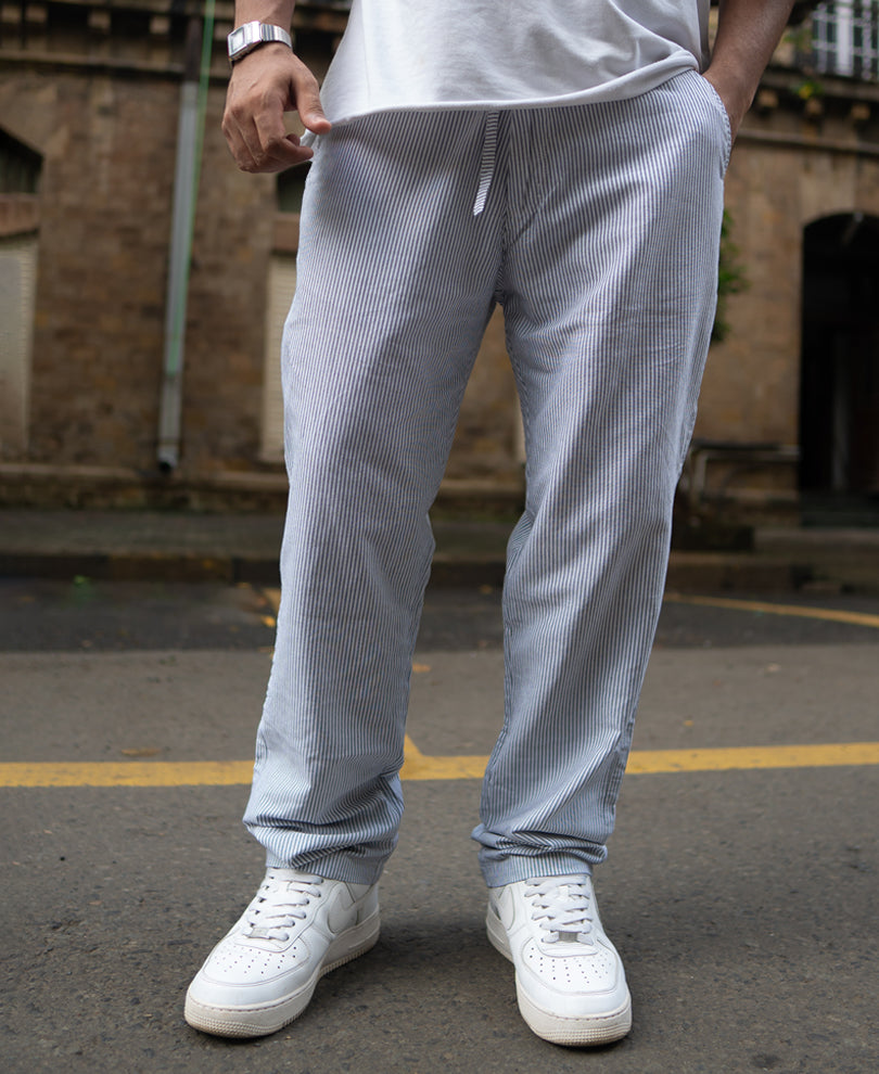 Light Grey Striped Regular Fit Pants