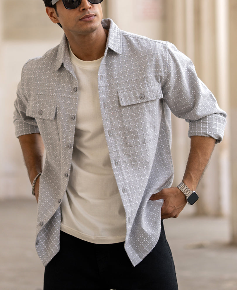 Grey Structured Double Pocket Shirt