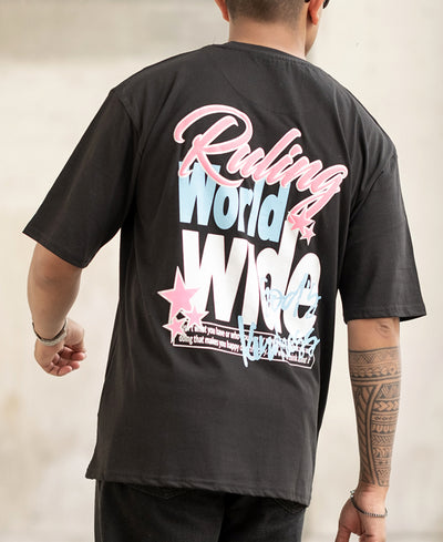 Black Ruling Printed Oversized T-Shirt