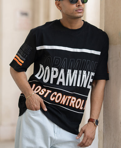Black Oversized Half Sleeves Printed T-Shirt