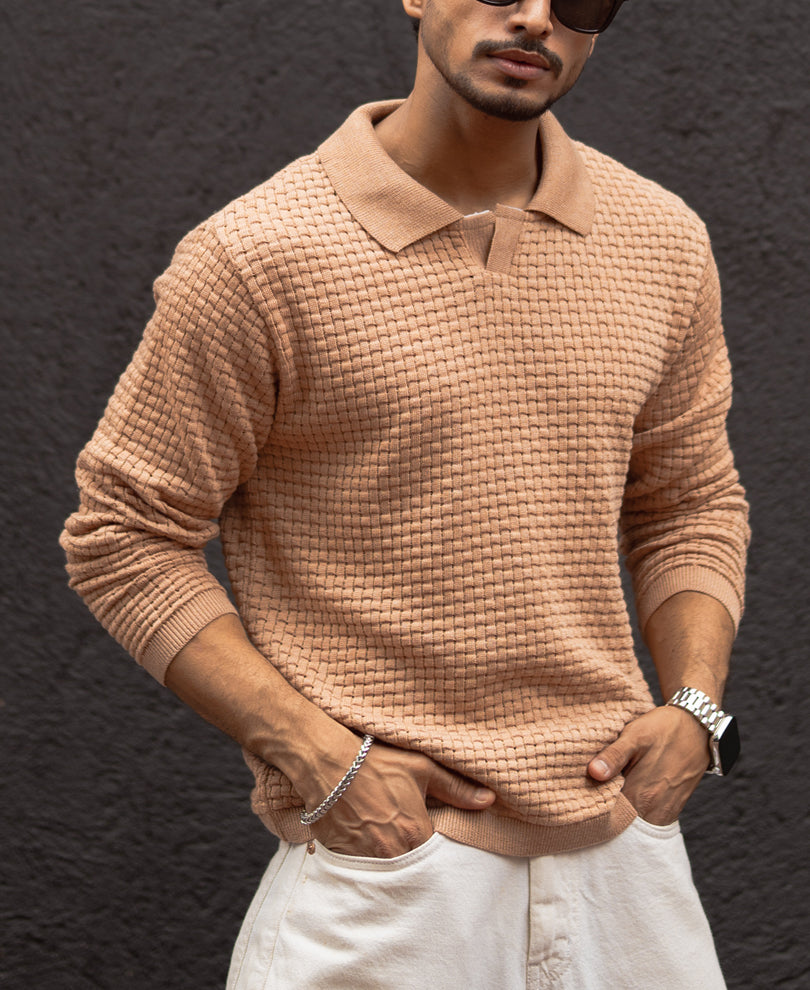 Dusty Rose Regular Fit Full Sleeves T-Shirt